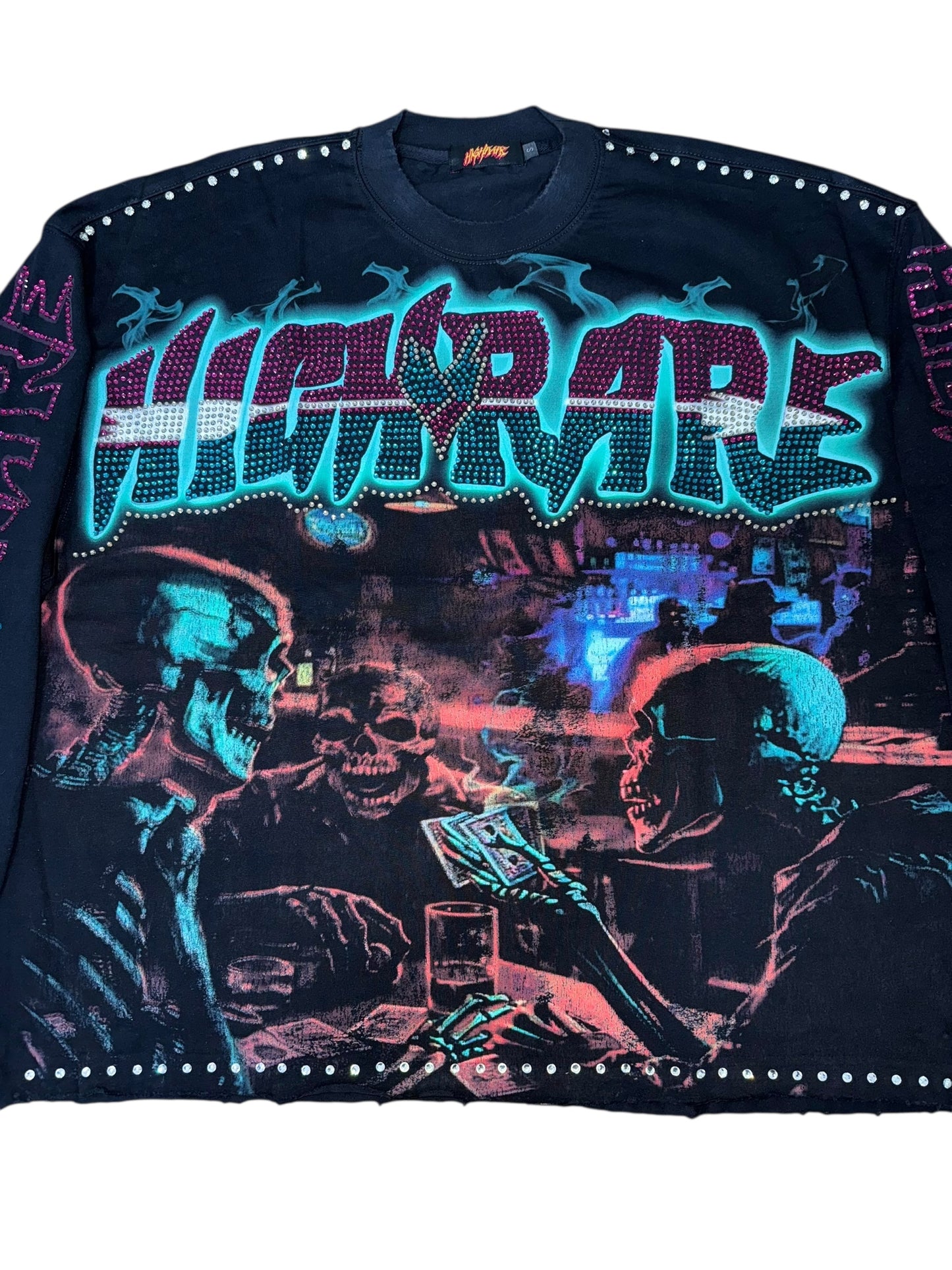 “LOVE IS A GAMBLE” LONG SLEEVE RHINESTONES