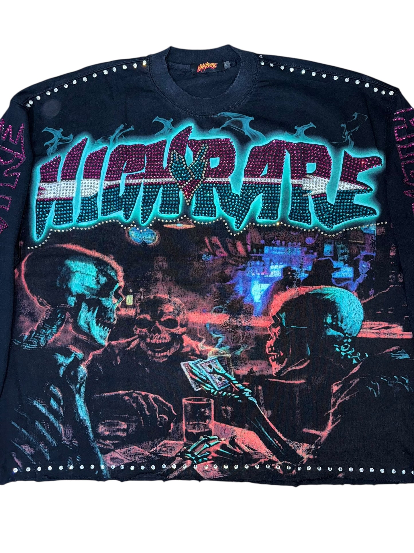 “LOVE IS A GAMBLE” LONG SLEEVE RHINESTONES